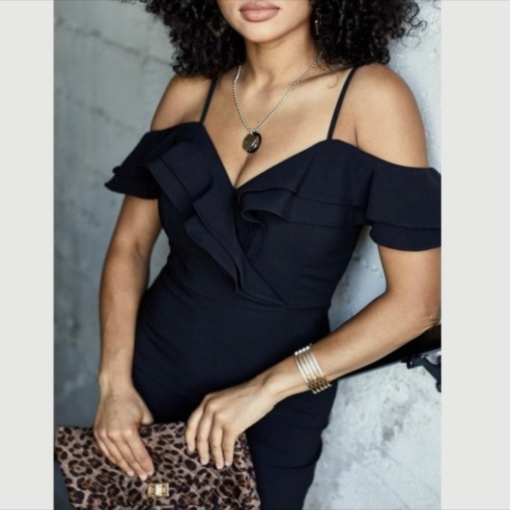 Ultra Glam Black Ruffled Body-Con Dress